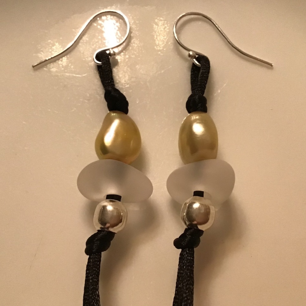ARTISAN Golden Baroque Pearl White Sea glass Sterling Bead Earrings